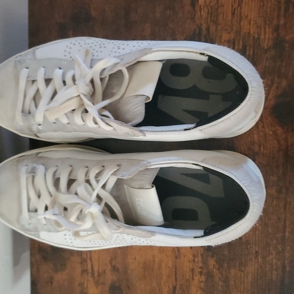 P448 White Leather And Suede Sneakers Womens Size 39 Calf Hair - Picture 9 of 14